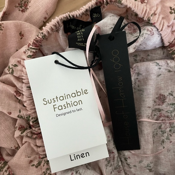 NWT House Of Harlow 1960 Linen Boho Pink Rose Midi Low Back Dress Size L - Picture 8 of 11